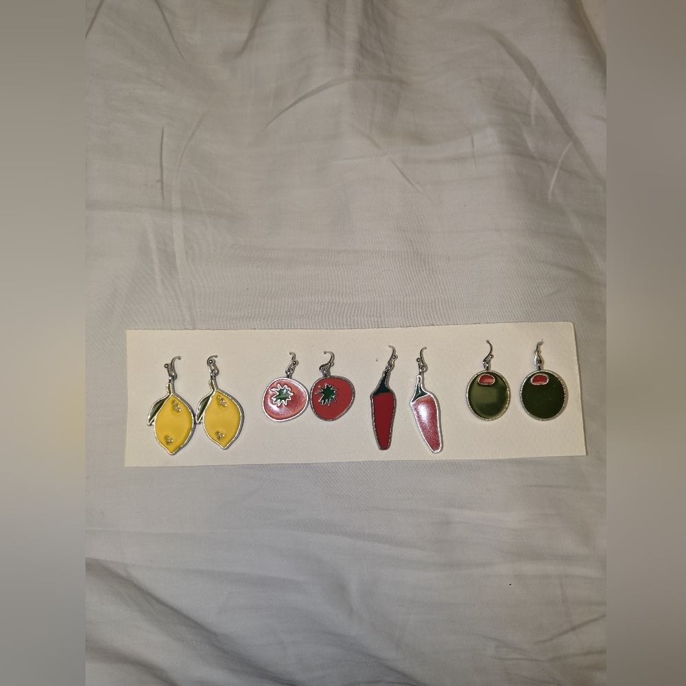 Italian Charms Earrings Upcycled Olive Lemon Tomato set of 6